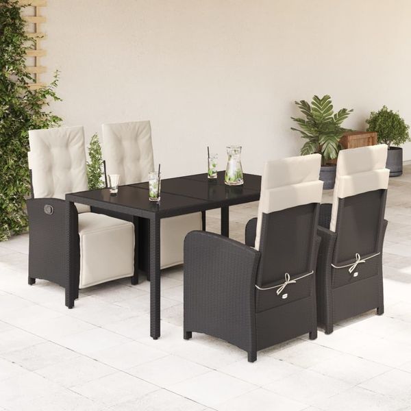 vidaXL 5-tlg. Garten-Essgruppe mit Kissen Schwarz Poly Rattan 3212452
