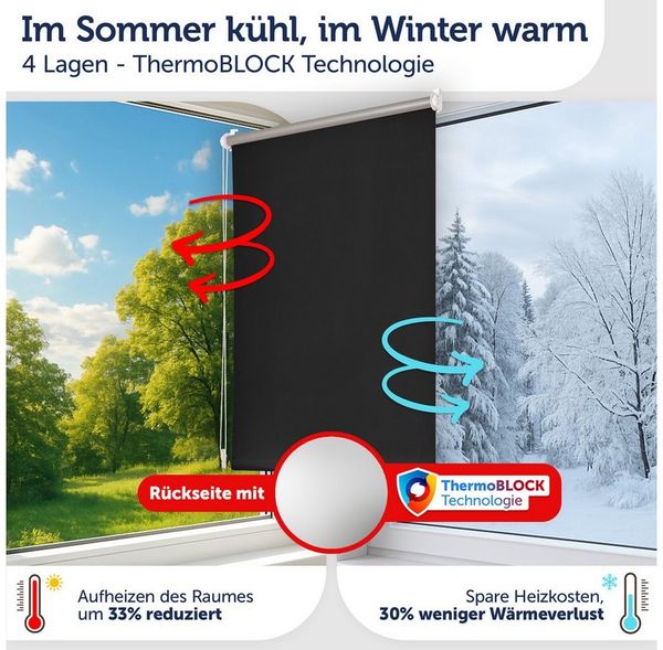 Verdunklungsrollo Verdunkelungsrollo ohne Bohren, Blumtal, Klemm-Montage oder optional Wandmontage mit Schrauben und Dübeln Bild 3