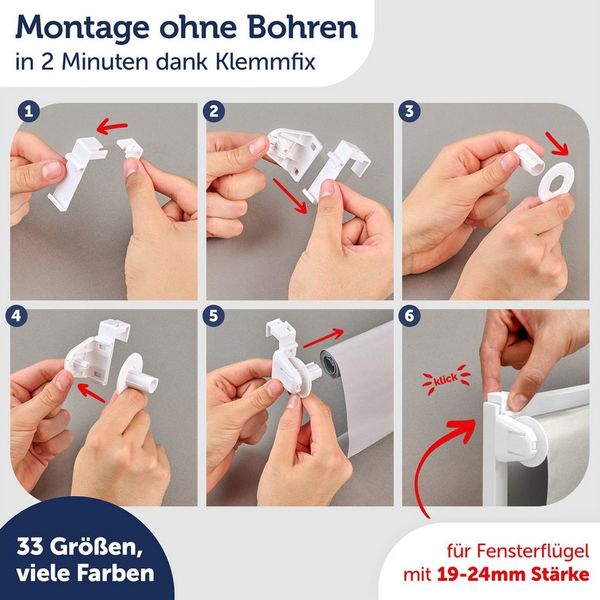 Verdunklungsrollo Verdunkelungsrollo ohne Bohren, Blumtal, Klemm-Montage oder optional Wandmontage mit Schrauben und Dübeln