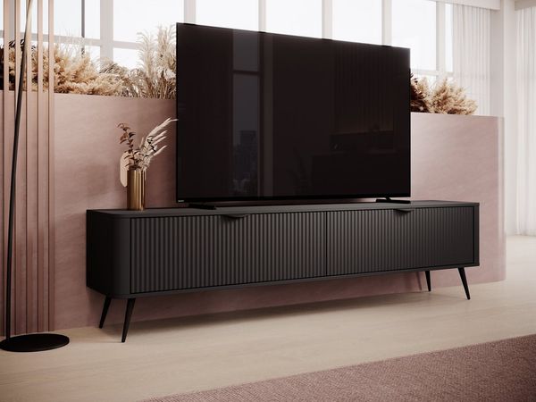 Compleo TV-Schrank BELLO zweitürig, Modern Wohnzimmer, gerifflete Front