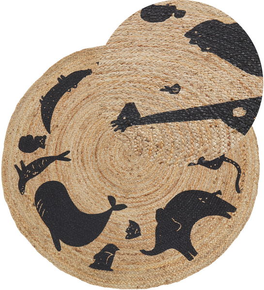 Kinderteppich Jute beige ⌀ 120 cm Tiermotiv EARTH
