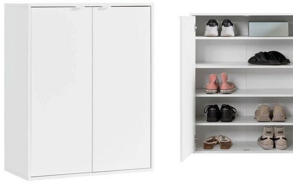 mokebo Schuhschrank Schuhschrank 'Der Concierge' (74x95 cm, mit 2 Türen und 4 Einlegeböden) Schuhregal, Flurschrank oder Sideboard aus Holz in Weiß
