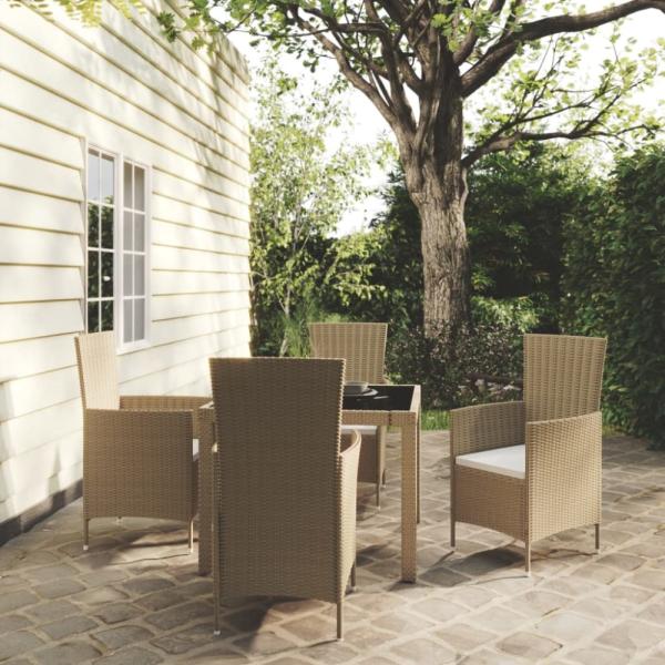 vidaXL 5-tlg. Garten-Essgruppe mit Kissen Poly Rattan Beige 3094902