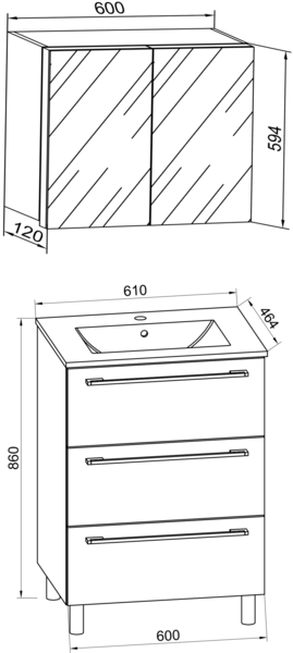 VCM Badmöbel Waschtisch Badinos 914342 Weiß H. 145 x B. 60 x T. 46 cm Bild 5