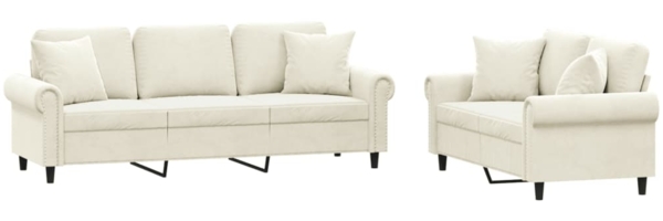 vidaXL 2-tlg. Sofagarnitur mit Kissen Creme Samt 3202278