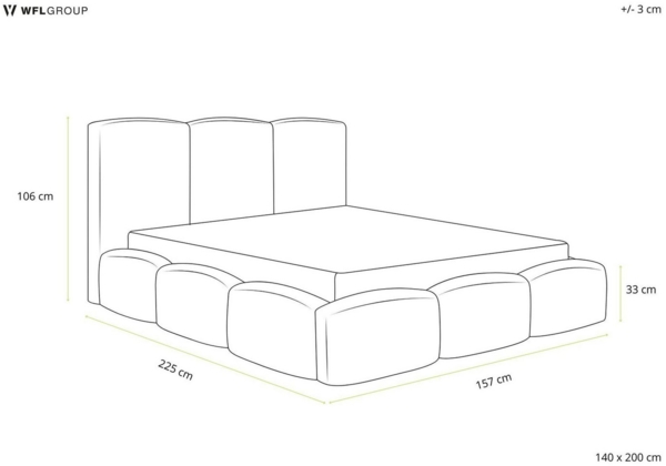 WFL GROUP Polsterbett Harmony mit Bettkasten und Lattenrost, Bettgestell, ohne Matratze (erhältlich in 5 Größen 120x200, 140x200, 160x200, 180x200, 200x200 cm), Doppelbett mit hohem Kopfteil, Boucle oder Samt Stoff, Made in EU Bild 2