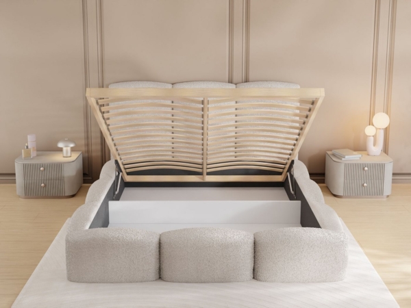 WFL GROUP Polsterbett Harmony mit Bettkasten und Lattenrost, Bettgestell, ohne Matratze (erhältlich in 5 Größen 120x200, 140x200, 160x200, 180x200, 200x200 cm), Doppelbett mit hohem Kopfteil, Boucle oder Samt Stoff, Made in EU Bild 3