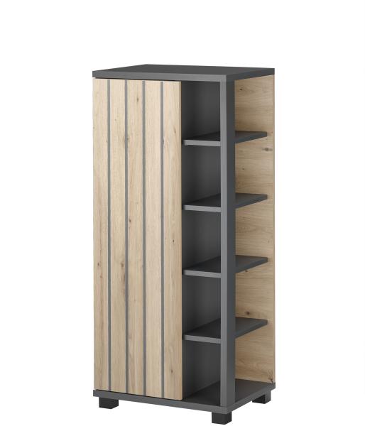 NIZZA Hohe Badezimmer Kommode in Graphit, Artisan Eiche Optik - Badezimmerschrank Bad Schrank mit viel Stauraum - 50 x 113 x 37 cm (B/H/T)