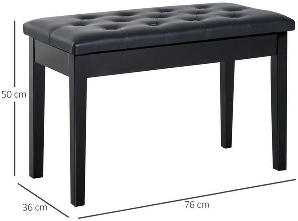 HOMCOM Klavierbank traditionellen Flurbank im Landhausstil kosmetischer Hocker Stauraum (Hocker, 1-St, Klavierhocker), Gummiholz Kunstleder Schwarz 76 x 36 x 50 cm Bild 3