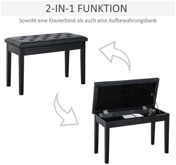 HOMCOM Klavierbank traditionellen Flurbank im Landhausstil kosmetischer Hocker Stauraum (Hocker, 1-St, Klavierhocker), Gummiholz Kunstleder Schwarz 76 x 36 x 50 cm Bild 4