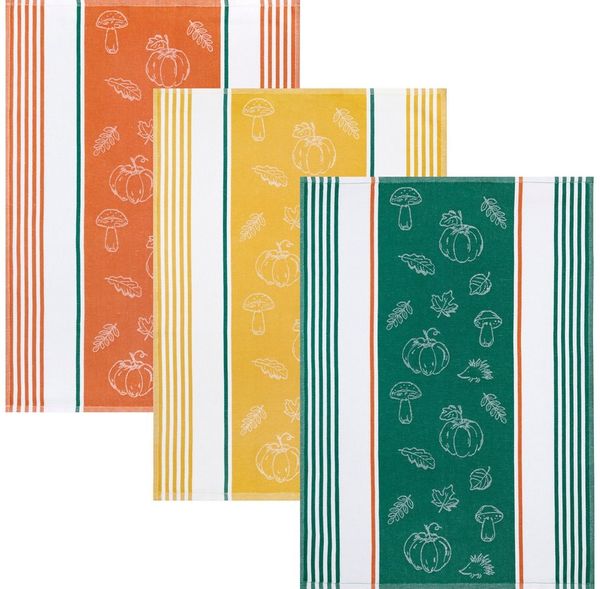 Kracht Geschirrtuch Geschirrtuch "Herbstlich" 3er-Pack, Halbleinen Motiv