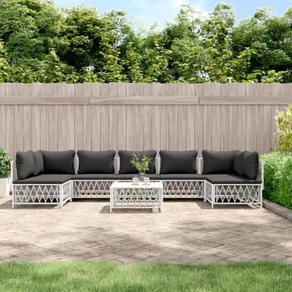 vidaXL 8-tlg. Garten-Lounge-Set mit Kissen Weiß Stahl 3186916