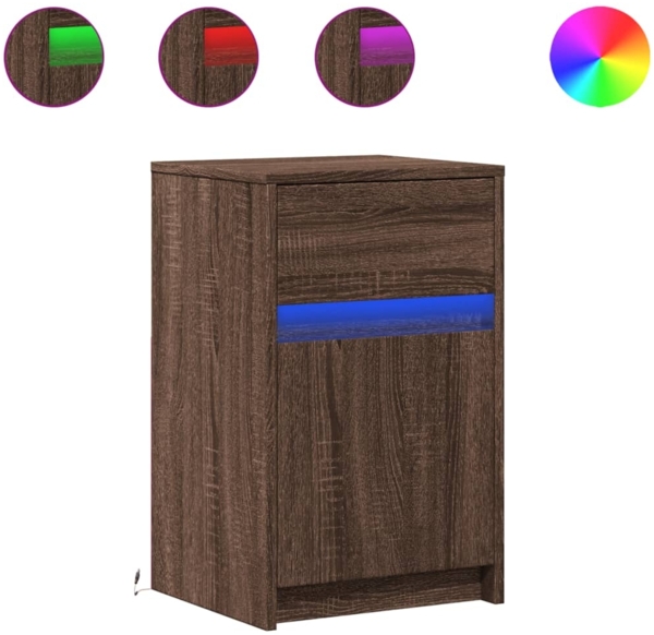 vidaXL Nachttisch mit LED-Leuchten Braun Eichen-Optik Holzwerkstoff 852010