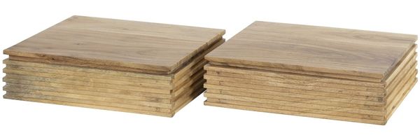 Nachttisch Booka Akazie massiv, modern mit Wellen Design, Natur, 2er-Set, 1 Schublade, 30 cm