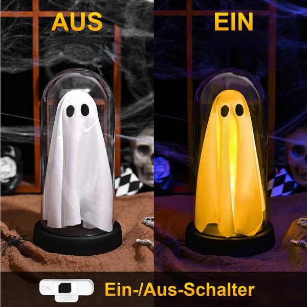 MUPOO LED Nachtlicht Halloween LED Geisterdeko, LED Dekofigur Geist in Glas, Warmweiß, LED Dekoobjekt Batteriebetriebenes Nachtlicht