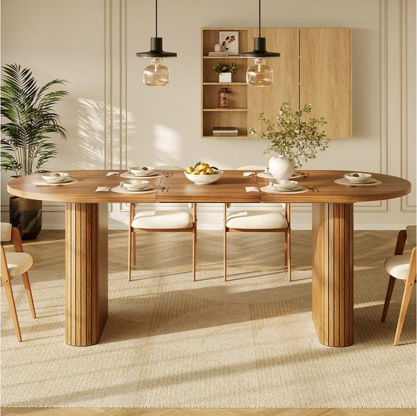 i@home Esstisch Ausziehbarer Esstisch 120-160cm, ovaler Holztisch mit vertikaler Struktur, belastbar bis 60kg, 3 Farben