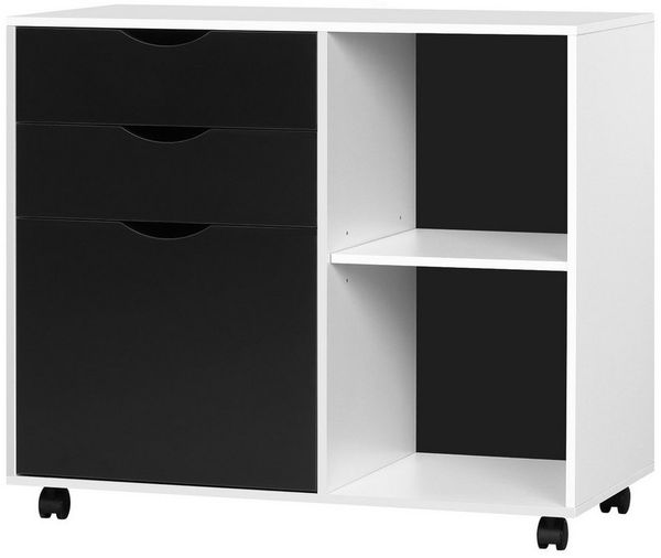 Woltu Rollcontainer, Aktenschrank mit 3 Schubladen, 5 Rollen, Büroschrank