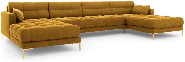 Micadoni Panorama-Sofa Mamaia 6-Sitzer Samt Bluvel Gelb goldene Beine