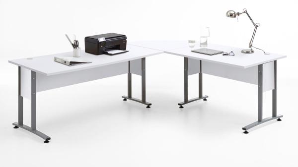 Eckschreibtisch 'CALVIA', weiß 200/240 mit Rollcontainer Bild 1
