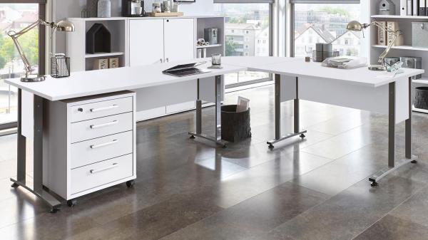 Eckschreibtisch 'CALVIA', weiß 200/240 mit Rollcontainer Bild 2