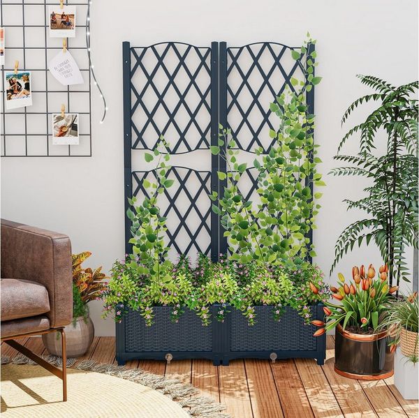 COSTWAY Blumenkasten, Pflanzkasten mit Rankgitter, Hochbeet, 80x40x122cm