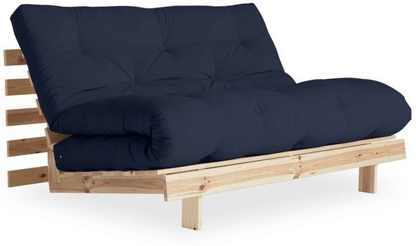 KARUP DESIGN ROOTS Futonsofa Gestell Unbehandelt Matratze Dunkelblau