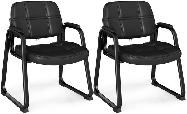2er Set Gästestühle Ergonomischer Empfangsstuhl mit Metallrahmen & Gepolsterten Armlehnen Schwarz