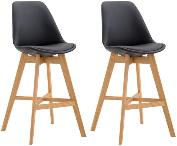 CLP 2er Set Barhocker Cannes Kunstleder mit Rückenlehnen und Fußstütze,schwarz natura