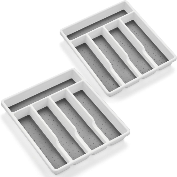 Besteckkasten für Schublade 2er Set Kunststoff Weiß Grau 32.6x29cm