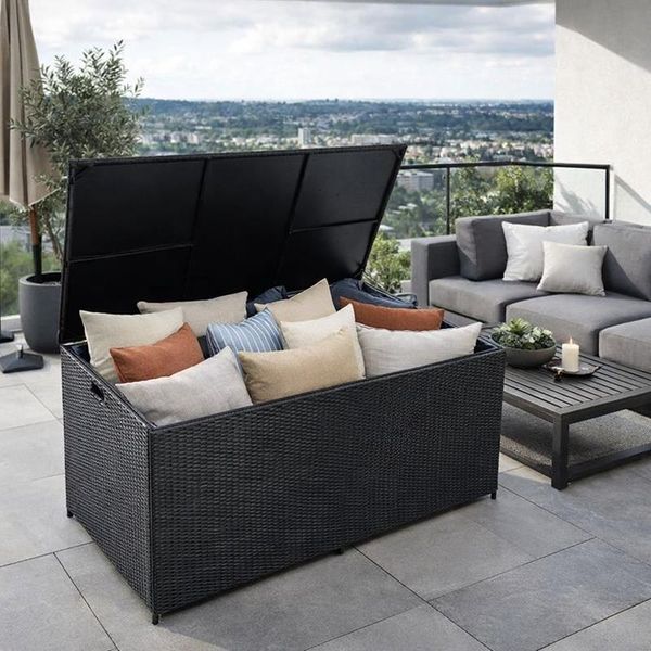 Auflagenbox Poly Rattan 870 Liter XXL Kissenbox Box Aufbewahrungsbox Schwarz