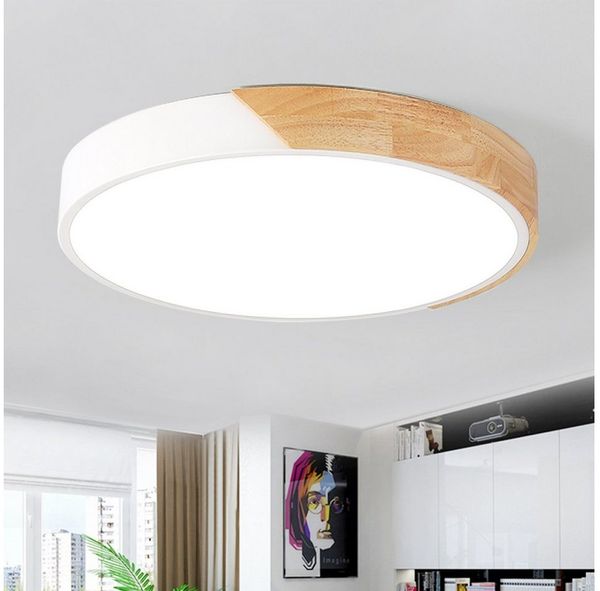 style home Deckenleuchte Runde LED Deckenlampe dimmbar mit Fernbedienung, Warmweiß bis Kaltweiß, 3000K-6000K, 36W Holz Lampe für Wohnzimmer Büro Schlafzimmer 40x40x4cm