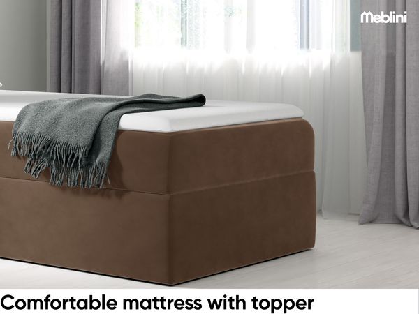 MEBLINI Kinderbett mit Bettkasten MINO 3 90x200 Links – H3/Braun Samt Gepolstert Einzelbett mit Matratze - Polsterbett mit Stauraum - Bett mit Kopfteil – Stauraumbett Bild 4
