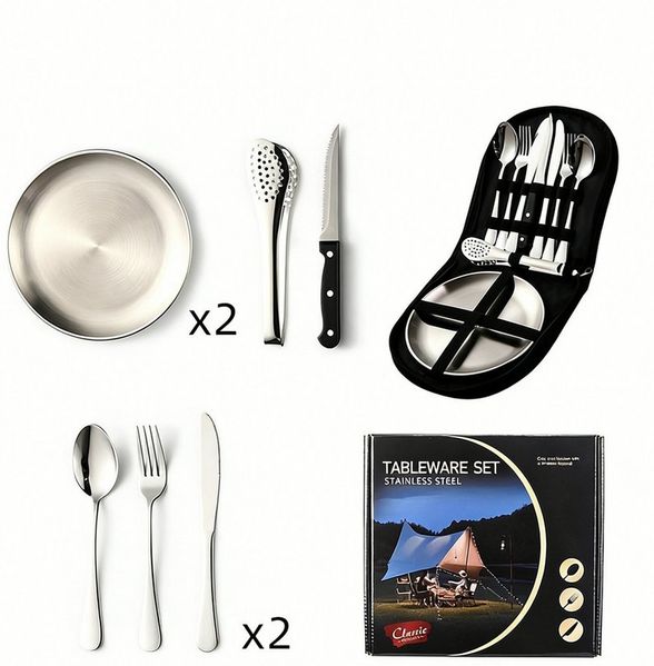 Jumpeak Besteck-Set Reisebesteck,camping besteck,salatbesteck edelstahl,besteck to go, 4 Personen, Camping geschirr set 2 personen,Campinggeschirr 4 personen,3 Farben