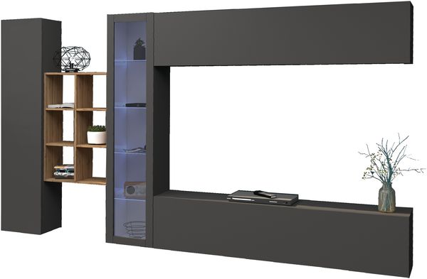 Wohnwand >Benevent< (5-teilig) in Anthrazit matt - 320x180x30 (BxHxT)