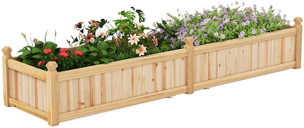 Blumenkasten Hochbeet Holz Pflanzkasten mit Trennwand Entwässerungslöchern & Vliesstofffolie Gartenbeet Pflanzbeet 227 x 59,5 x 40 cm Natur