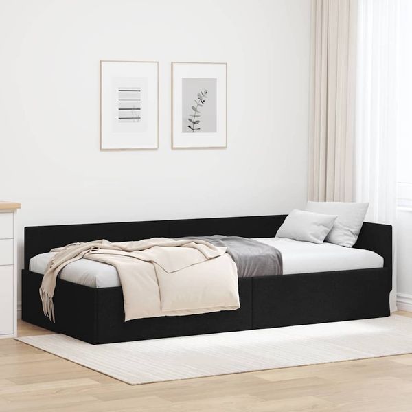 vidaXL Eckbettgestell mit Kopfteil Schwarz 90 cm x 200 cm Stoff 42016045