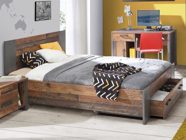 Bett >Celon< in Old Wood Vintage - 125,1x90,5x204,9cm (BxHxT)