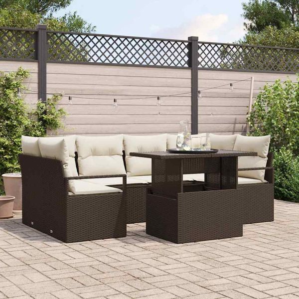 vidaXL Gartensofa-set mit Speicher mit Kissen 7 pcs Braun Poly-Rattan 3348754