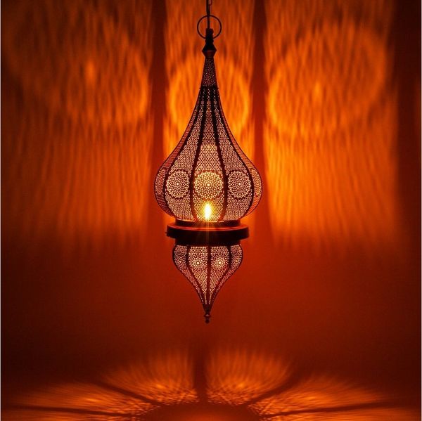 Marrakesch Orient & Mediterran Interior Pendelleuchte Orientalische Deko Lampe Hängeleuchte Pendelleuchte Fayna Schwarz 55cm, ohne Leuchtmittel, Handarbeit