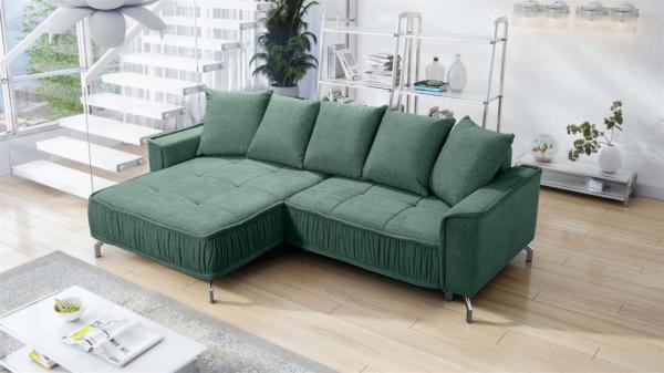 Ecksofa Schlafsofa Sofa FLORENCE Stoff Bubble Flaschengrün Ottomane Links