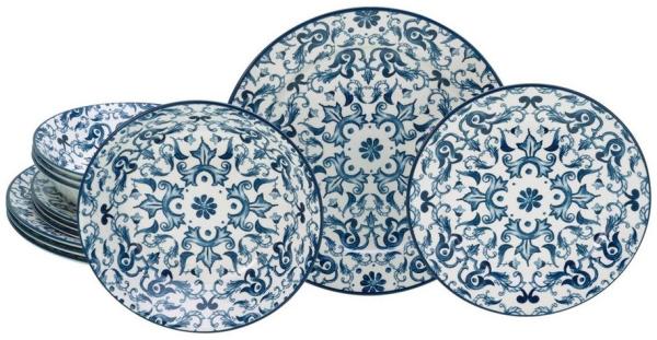 CreaTable Geschirr-Set 16478 (12-tlg), Steingut, Serie Fresco Blau, 12-teiliges Kombiservice aus Steingut