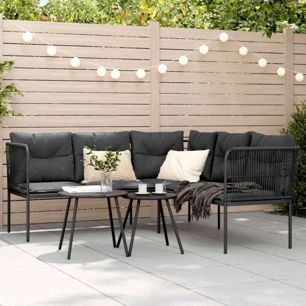 vidaXL Gartensofa in L-Form mit Kissen Schwarz Stahl und Textilene 4008107