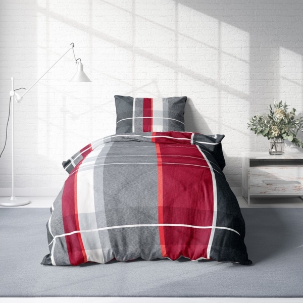 One Home Bettwäsche Winter Thermofleece, Fleece, 3 teilig, Kariert gestreift, kuschelig flauschig warm weich Modern Bild 2