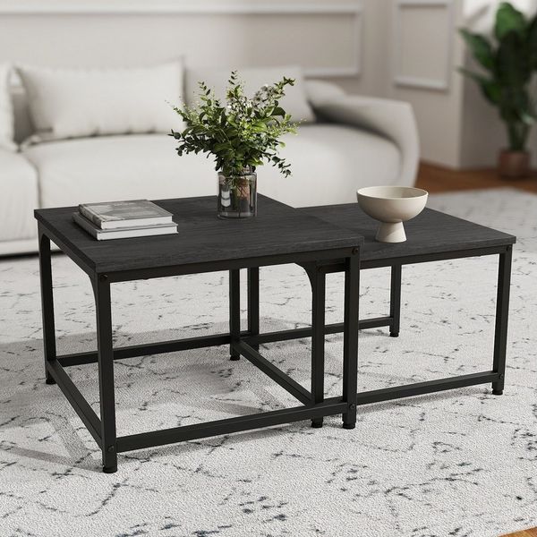 HawthyHome Couchtisch 2er-Set quadratischer Wohnzimmertisch aus Holz mit Metallgestell (2-St), moderner Beistelltisch für Wohnzimmer und Schlafzimmer, platzsparend