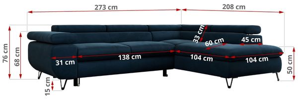 Mks Möbel 'Peter L-form' Ecksofa mit Bettfunktion, Bettkasten & einstellbaren Kopfstützen, Dunkelblau, Velours, mit Topper, rechts Bild 7