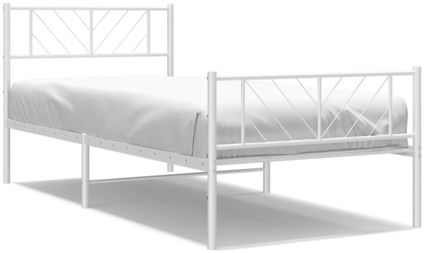 vidaXL Bettgestell mit Kopf- und Fußteil, Metall, Weiß, 107x203 cm