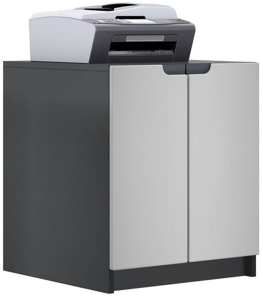 Druckerkommode Logan, Aktenschrank mit 2 Fächern und 2 Türen, Korpus in Schwarz matt, Fronten in Hellgrau seidenmatt, (51 x 60,5 x 54 cm)