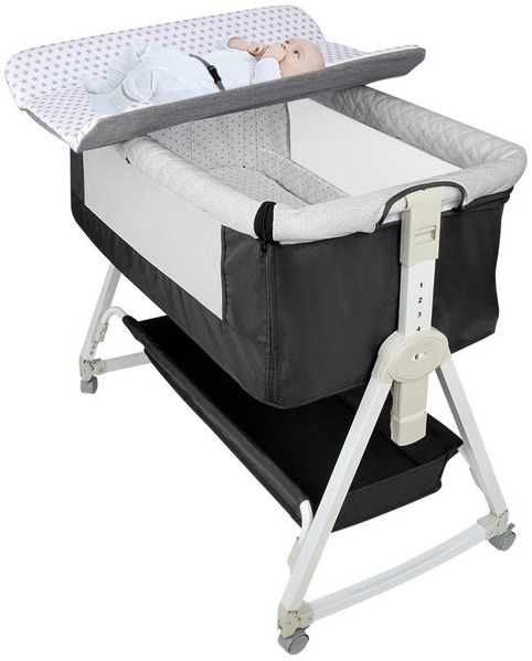 JEOBEST Beistellbett 3 in 1 Babybett & Babywiege & Reisebett, mit Rollen Kinderbett, 6-Fach Höhenverstellung,Wiege-Funktion