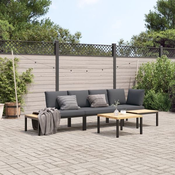 vidaXL 4-tlg. Garten-Sofagarnitur mit Kissen Schwarz Aluminium 3283706