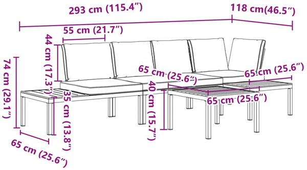 vidaXL 4-tlg. Garten-Sofagarnitur mit Kissen Schwarz Aluminium 3283706 Bild 9